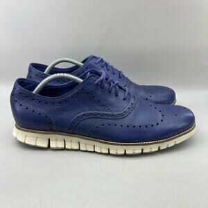 Cole Haan Zerogrand Casual Shoes Men Size 13 Blue Leather Oxford Wingtip Comfort